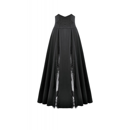 Dark in Love Gothic Skirt Dalaria High-Waist Long Lace Inset Panel - Waistband Detail - QHA UK