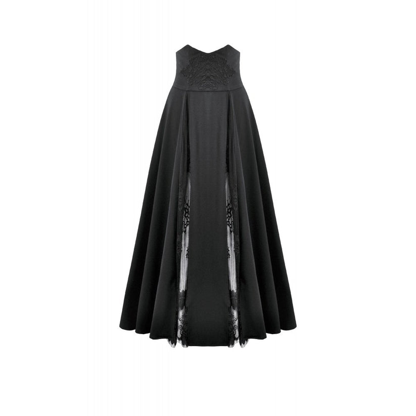 Dark in Love Gothic Skirt Dalaria High-Waist Long Lace Inset Panel - Waistband Detail - QHA UK