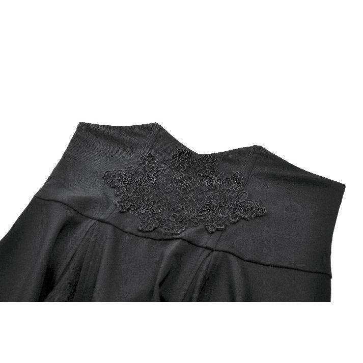 Dark in Love Gothic Skirt Dalaria High-Waist Long Lace Inset Panel - Waistband Detail - QHA UK