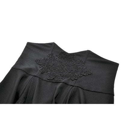 Dark in Love Gothic Skirt Dalaria High-Waist Long Lace Inset Panel - Waistband Detail - QHA UK
