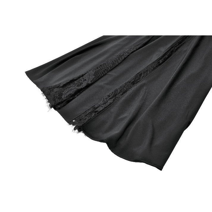 Dark in Love Gothic Skirt Dalaria High-Waist Long Lace Inset Panel - Waistband Detail - QHA UK