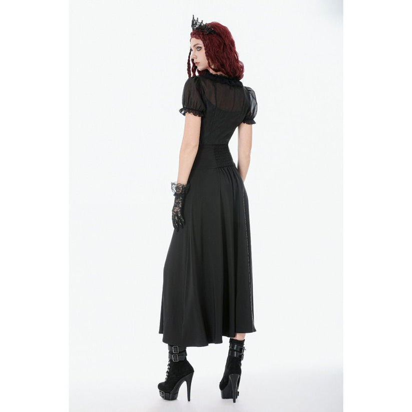 Dark in Love Gothic Skirt Dalaria High-Waist Long Lace Inset Panel - Waistband Detail - QHA UK