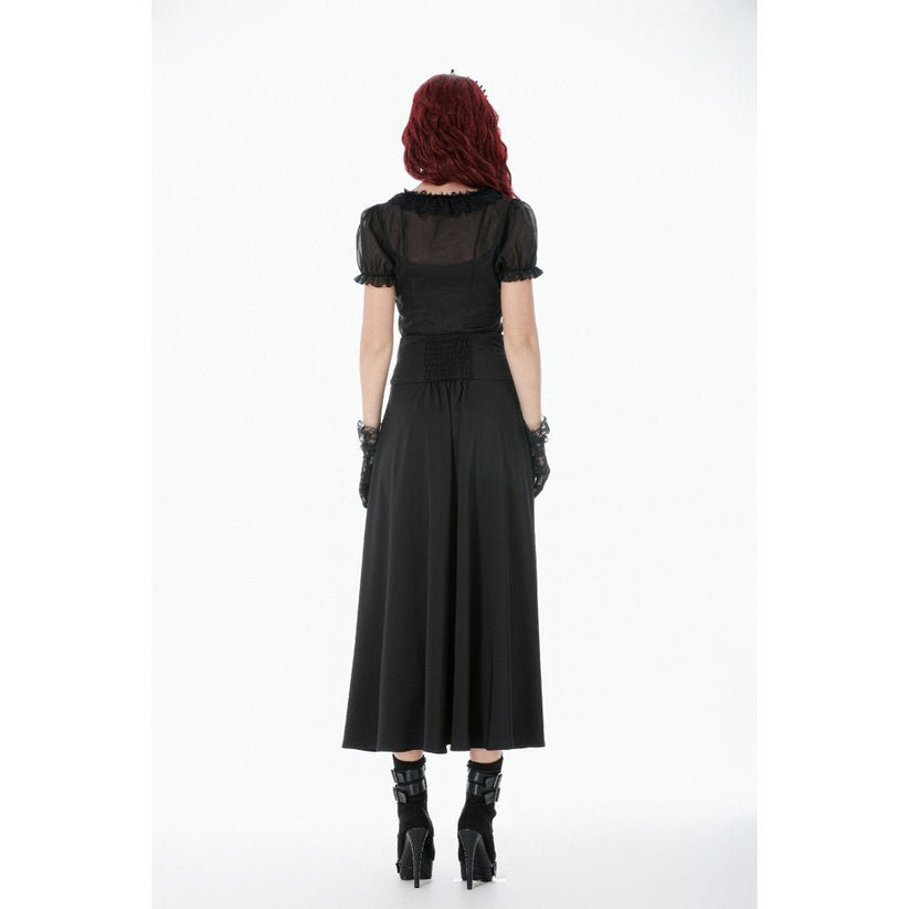 Dark in Love Gothic Skirt Dalaria High-Waist Long Lace Inset Panel - Waistband Detail - QHA UK