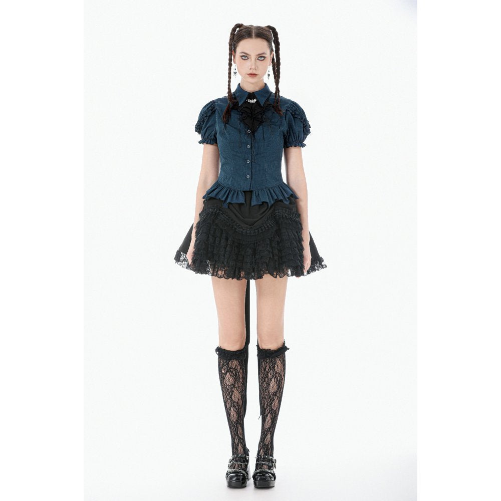Dark in Love Women's Dark Academia Blouse Striped Puff-Sleeve UK 8-18 - Sleeve Detail - QHA UK