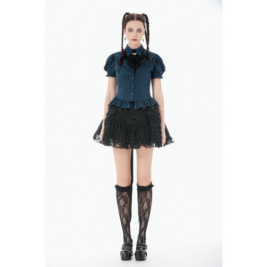 Dark in Love Women's Dark Academia Blouse Striped Puff-Sleeve UK 8-18 - Sleeve Detail - QHA UK