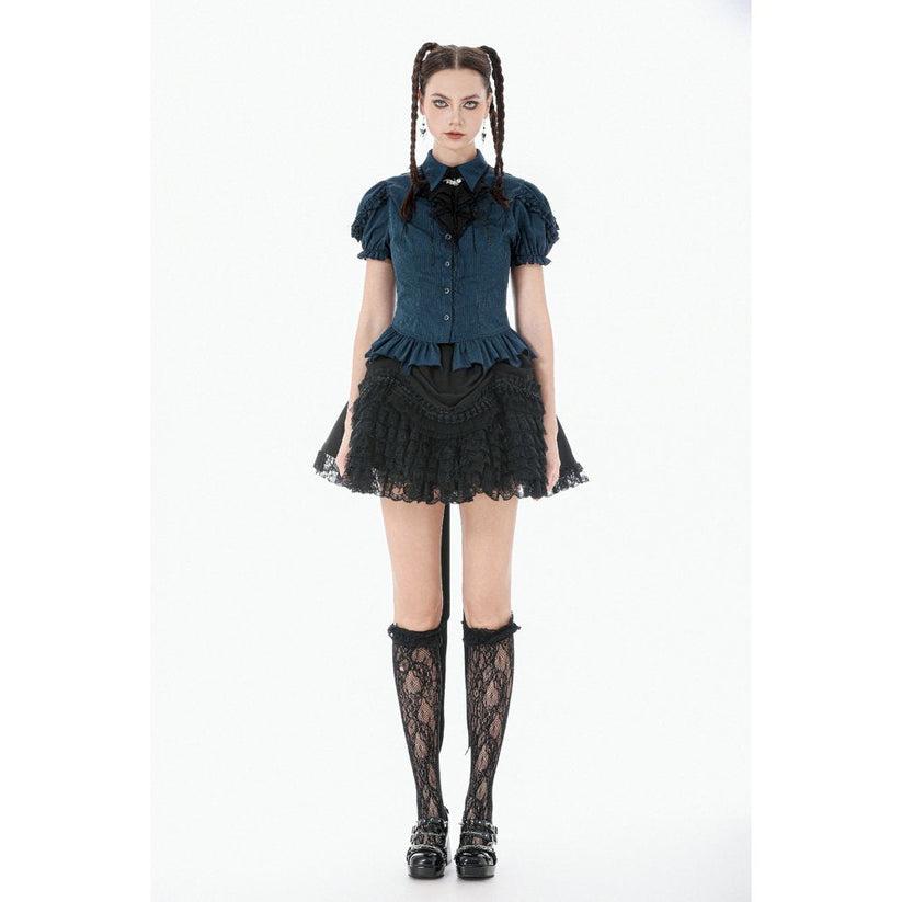 Dark in Love Women's Dark Academia Blouse Striped Puff-Sleeve UK 8-18 - Sleeve Detail - QHA UK