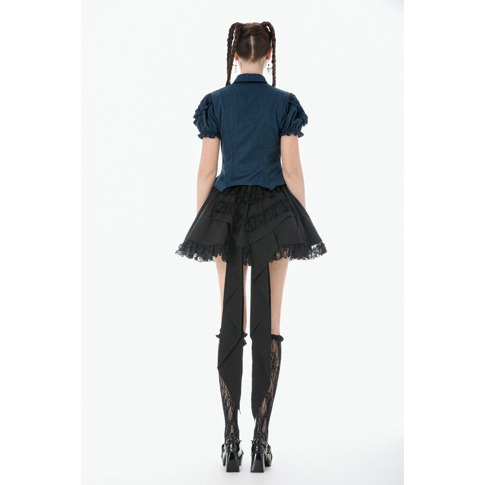 Dark in Love Women's Dark Academia Blouse Striped Puff-Sleeve UK 8-18 - Sleeve Detail - QHA UK