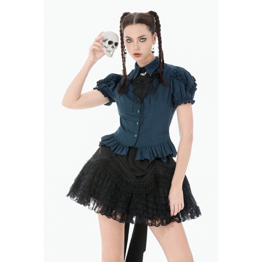 Dark in Love Women's Dark Academia Blouse Striped Puff-Sleeve UK 8-18 - Sleeve Detail - QHA UK