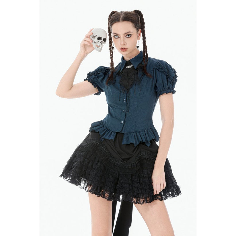 Dark in Love Women's Dark Academia Blouse Striped Puff-Sleeve UK 8-18 - Sleeve Detail - QHA UK