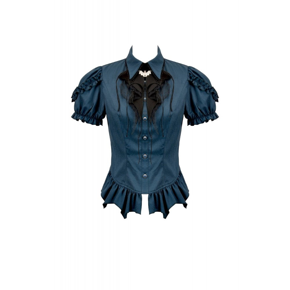 Dark in Love Women's Dark Academia Blouse Striped Puff-Sleeve UK 8-18 - Sleeve Detail - QHA UK