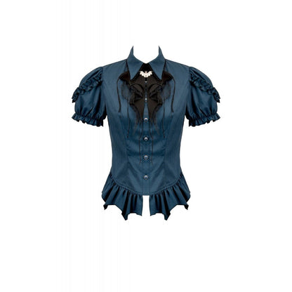 Dark in Love Women's Dark Academia Blouse Striped Puff-Sleeve UK 8-18 - Sleeve Detail - QHA UK