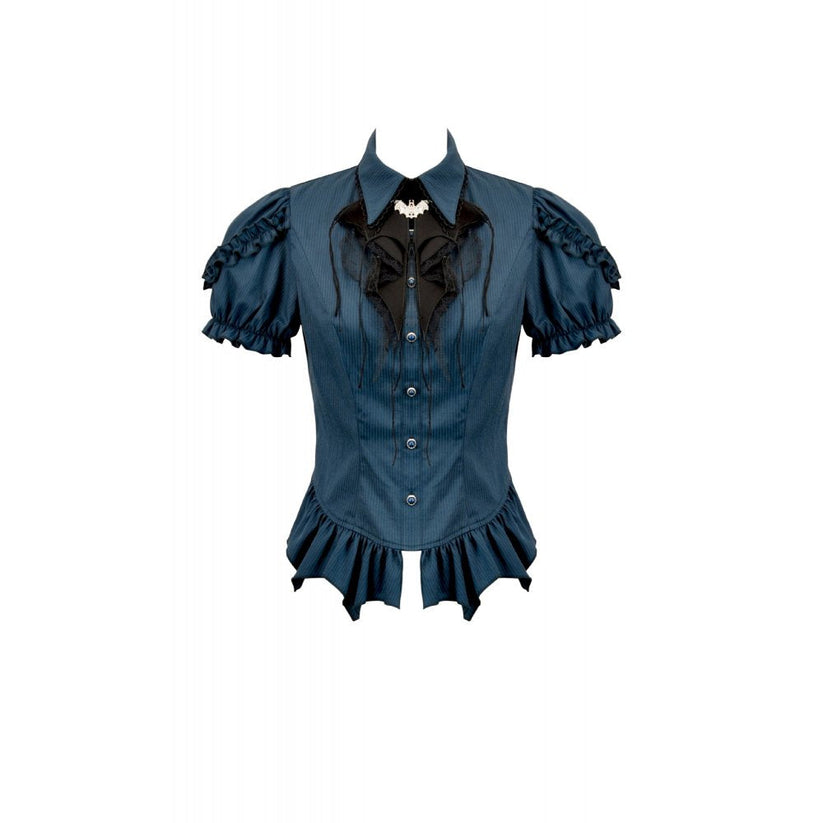 Dark in Love Women's Dark Academia Blouse Striped Puff-Sleeve UK 8-18 - Sleeve Detail - QHA UK