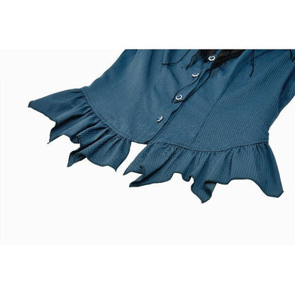 Dark in Love Women's Dark Academia Blouse Striped Puff-Sleeve UK 8-18 - Sleeve Detail - QHA UK