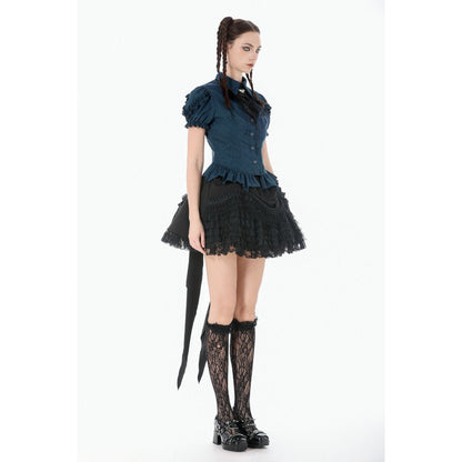 Dark in Love Women's Dark Academia Blouse Striped Puff-Sleeve UK 8-18 - Sleeve Detail - QHA UK