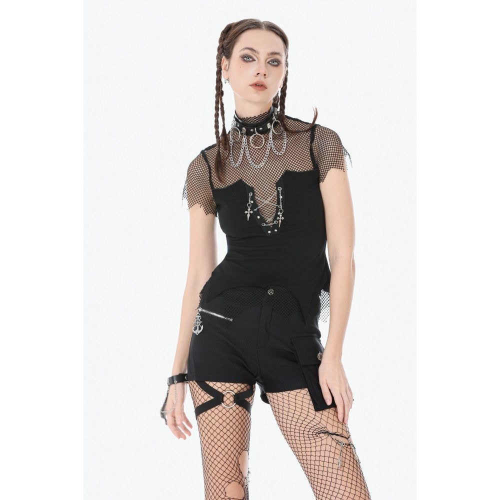 Dark in Love Women's Punk Vest Top Dark Mesh Chain UK 8-18 - QHA UK