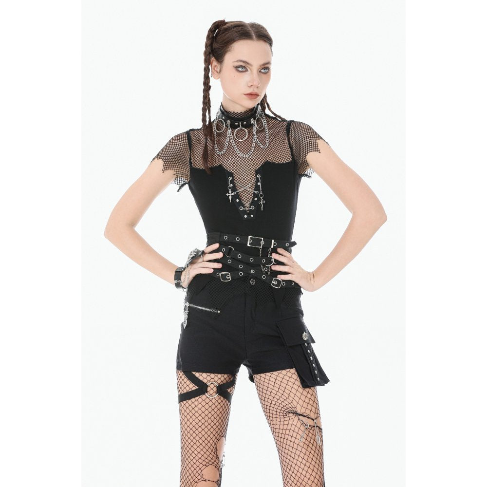 Dark in Love Women's Punk Vest Top Dark Mesh Chain UK 8-18 - QHA UK