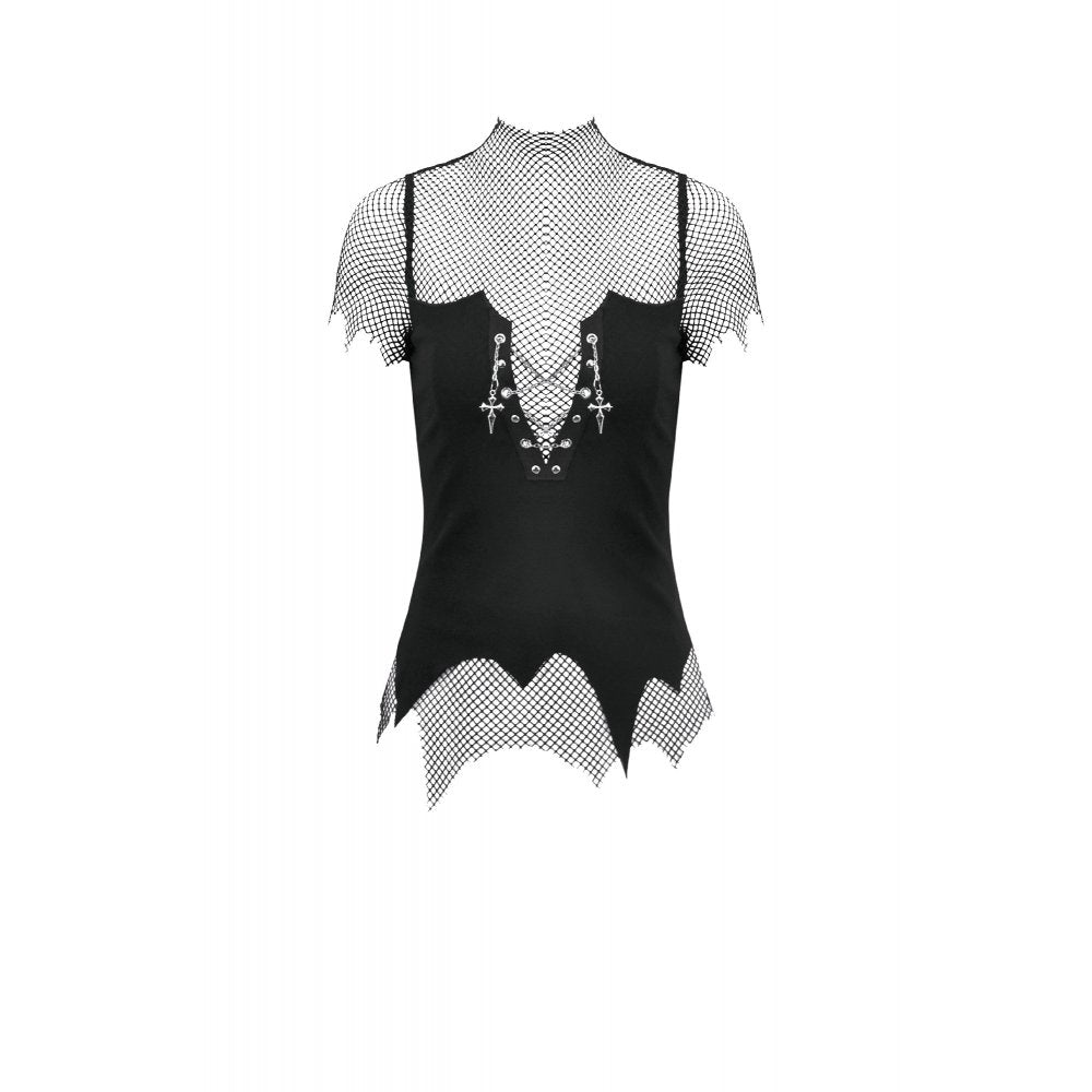 Dark in Love Women's Punk Vest Top Dark Mesh Chain UK 8-18 - QHA UK