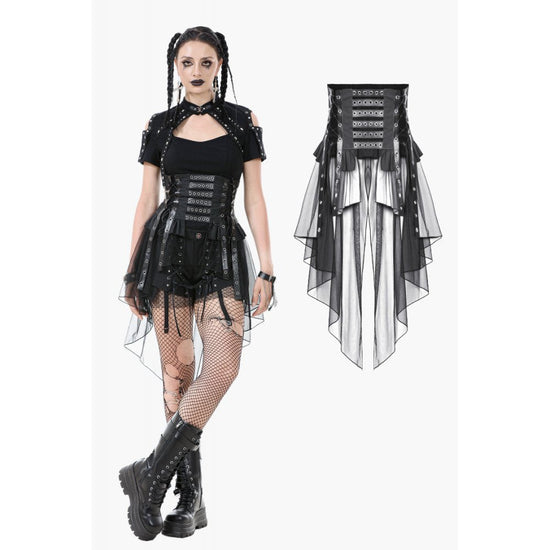 Dark in Love Skirt Draven Layered Mesh and Faux Leather Waist Cincher - QHA UK
