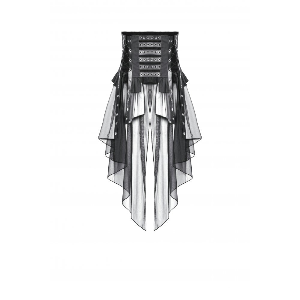 Dark in Love Skirt Draven Layered Mesh and Faux Leather Waist Cincher - Waistband Detail - QHA UK