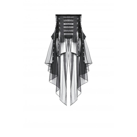 Dark in Love Skirt Draven Layered Mesh and Faux Leather Waist Cincher - Waistband Detail - QHA UK