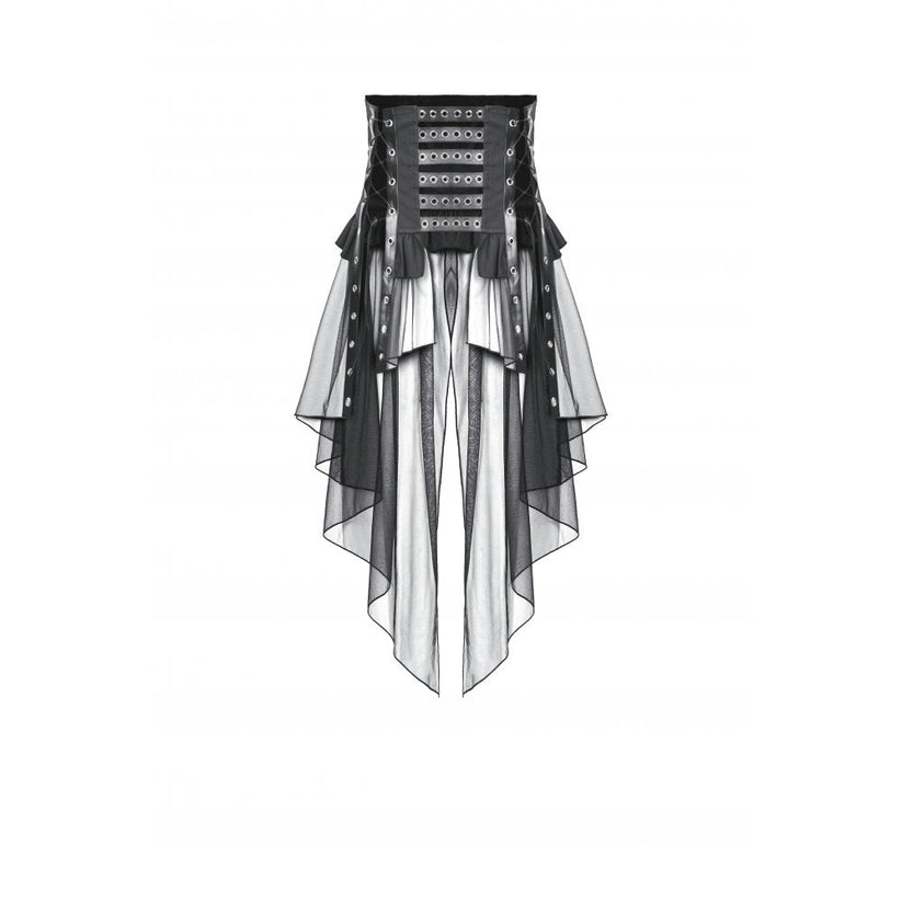 Dark in Love Skirt Draven Layered Mesh and Faux Leather Waist Cincher - Waistband Detail - QHA UK
