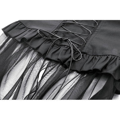 Dark in Love Skirt Draven Layered Mesh and Faux Leather Waist Cincher - Waistband Detail - QHA UK