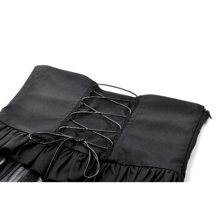 Dark in Love Skirt Draven Layered Mesh and Faux Leather Waist Cincher - Waistband Detail - QHA UK