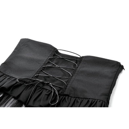 Dark in Love Skirt Draven Layered Mesh and Faux Leather Waist Cincher - Waistband Detail - QHA UK