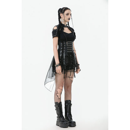 Dark in Love Skirt Draven Layered Mesh and Faux Leather Waist Cincher - Waistband Detail - QHA UK