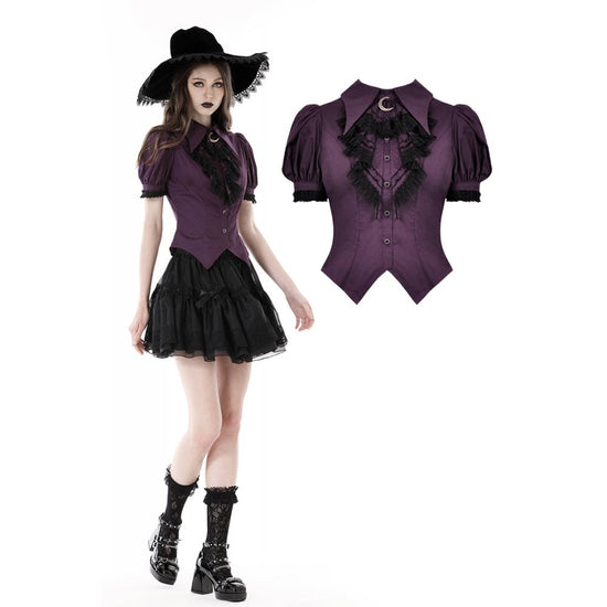 Dark in Love Blouse Druantia Puff-Sleeve Deep Purple UK 8-18 - QHA UK