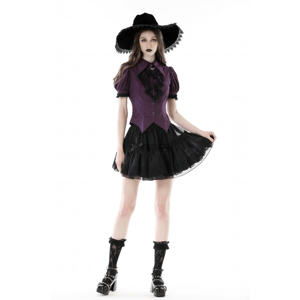 Dark in Love Blouse Druantia Puff-Sleeve Deep Purple UK 8-18 - Sleeve Detail - QHA UK