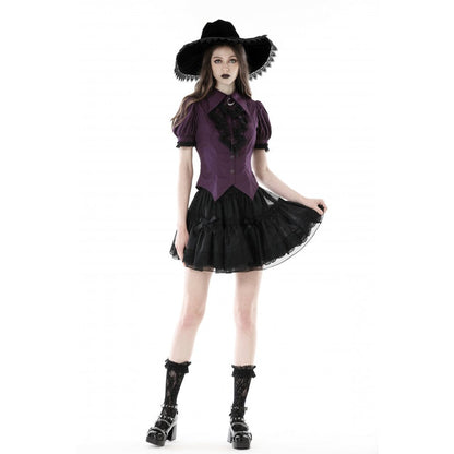Dark in Love Blouse Druantia Puff-Sleeve Deep Purple UK 8-18 - Sleeve Detail - QHA UK