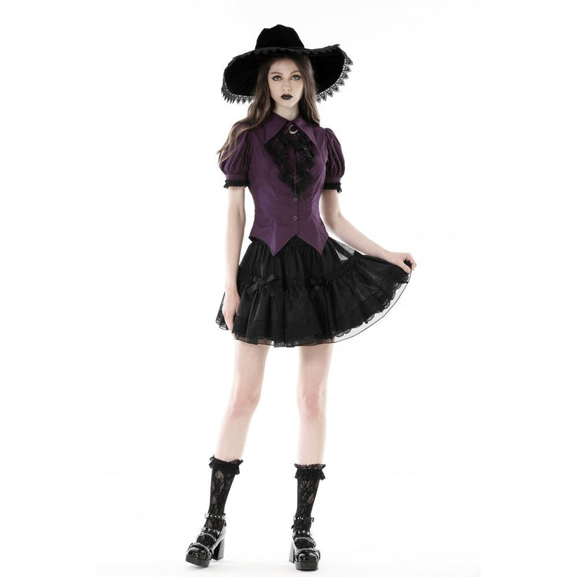 Dark in Love Blouse Druantia Puff-Sleeve Deep Purple UK 8-18 - Sleeve Detail - QHA UK