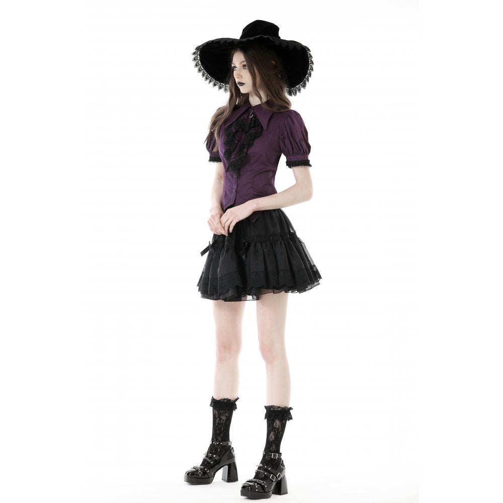 Dark in Love Blouse Druantia Puff-Sleeve Deep Purple UK 8-18 - Sleeve Detail - QHA UK