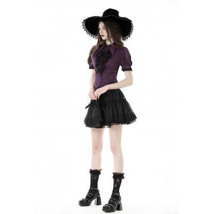 Dark in Love Blouse Druantia Puff-Sleeve Deep Purple UK 8-18 - Sleeve Detail - QHA UK