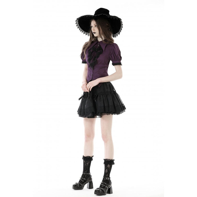 Dark in Love Blouse Druantia Puff-Sleeve Deep Purple UK 8-18 - Sleeve Detail - QHA UK
