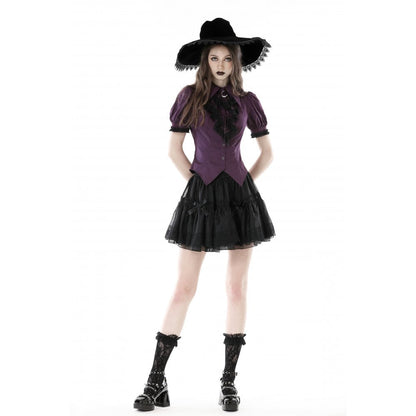 Dark in Love Blouse Druantia Puff-Sleeve Deep Purple UK 8-18 - Sleeve Detail - QHA UK