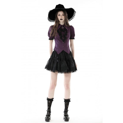 Dark in Love Blouse Druantia Puff-Sleeve Deep Purple UK 8-18 - Front View - QHA UK