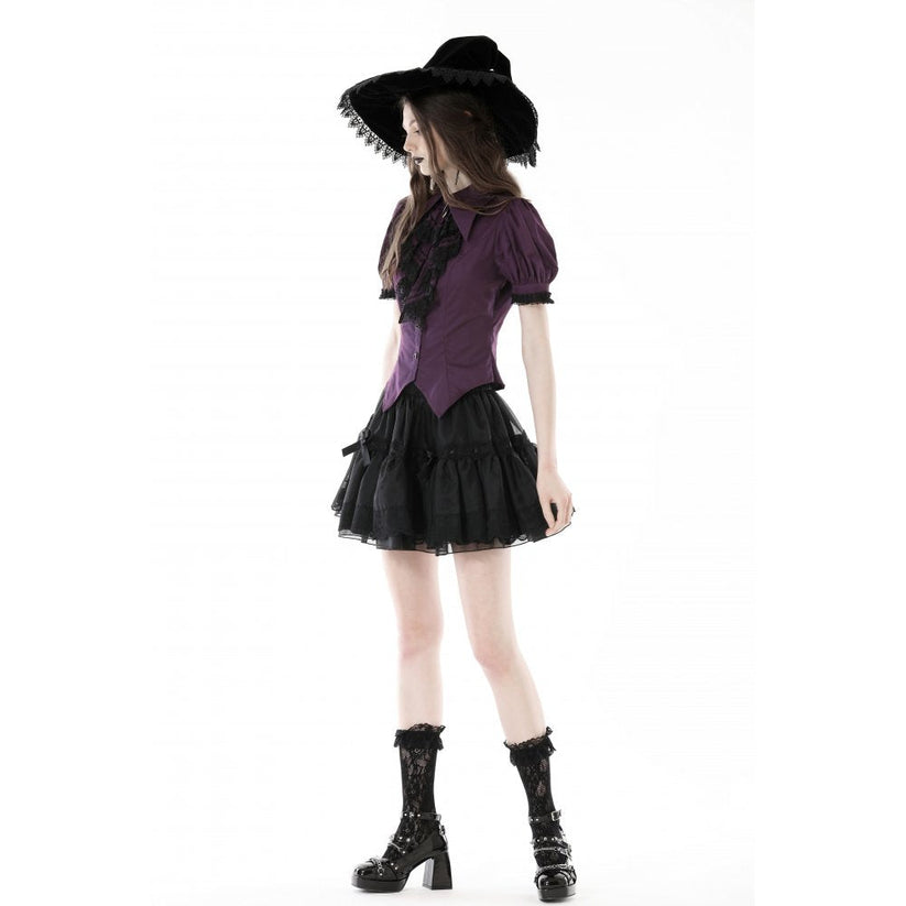 Dark in Love Blouse Druantia Puff-Sleeve Deep Purple UK 8-18 - Side View - QHA UK
