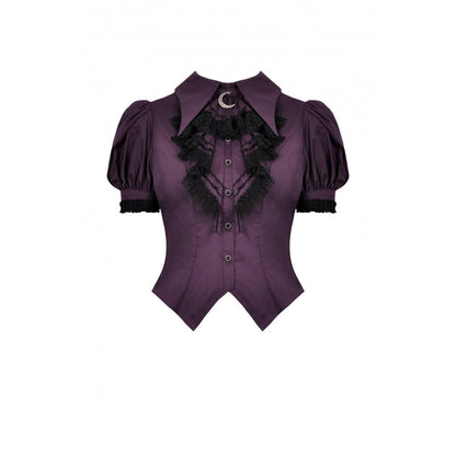 Dark in Love Blouse Druantia Puff-Sleeve Deep Purple UK 8-18 - Front View - QHA UK