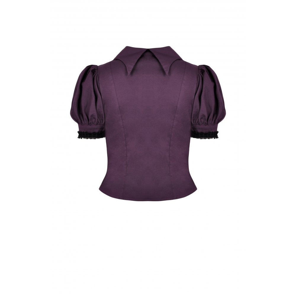 Dark in Love Blouse Druantia Puff-Sleeve Deep Purple UK 8-18 - Back View - QHA UK