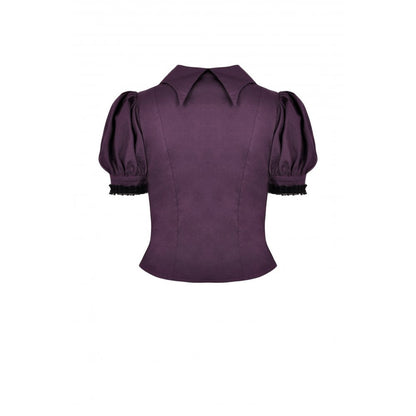 Dark in Love Blouse Druantia Puff-Sleeve Deep Purple UK 8-18 - Back View - QHA UK