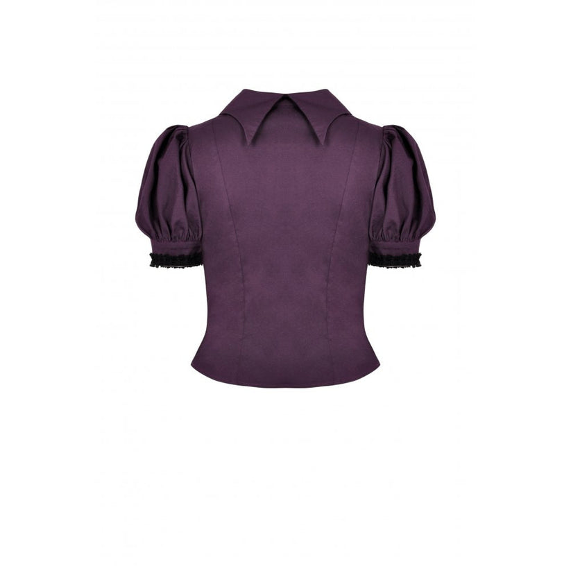Dark in Love Blouse Druantia Puff-Sleeve Deep Purple UK 8-18 - Back View - QHA UK