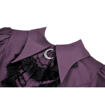 Dark in Love Blouse Druantia Puff-Sleeve Deep Purple UK 8-18 - Collar Detail - QHA UK
