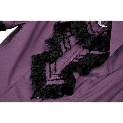Dark in Love Blouse Druantia Puff-Sleeve Deep Purple UK 8-18 - Fabric Detail - QHA UK