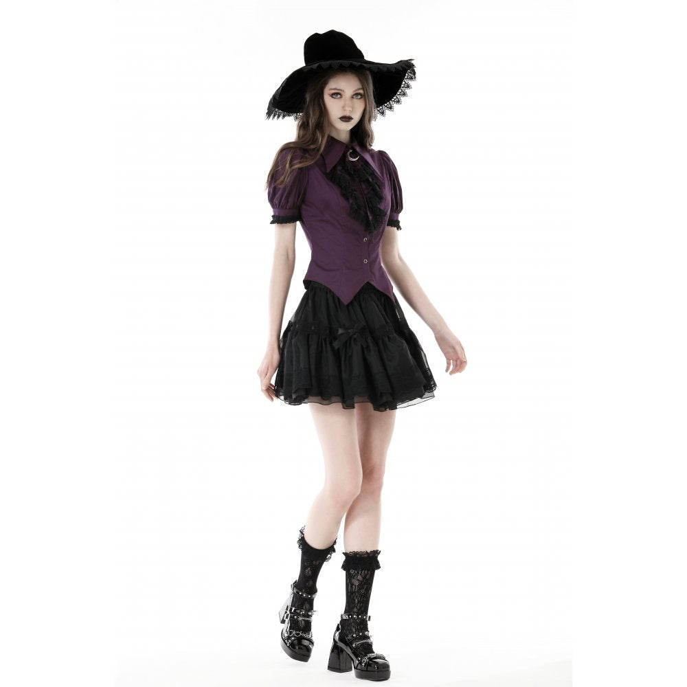 Dark in Love Blouse Druantia Puff-Sleeve Deep Purple UK 8-18 - Sleeve Detail - QHA UK