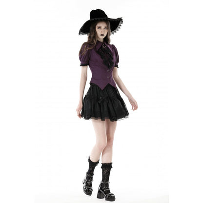 Dark in Love Blouse Druantia Puff-Sleeve Deep Purple UK 8-18 - Sleeve Detail - QHA UK