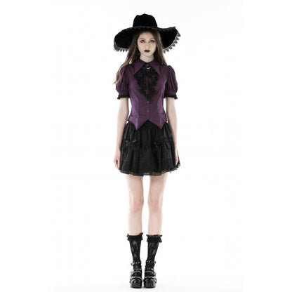 Dark in Love Blouse Druantia Puff-Sleeve Deep Purple UK 8-18 - Sleeve Detail - QHA UK