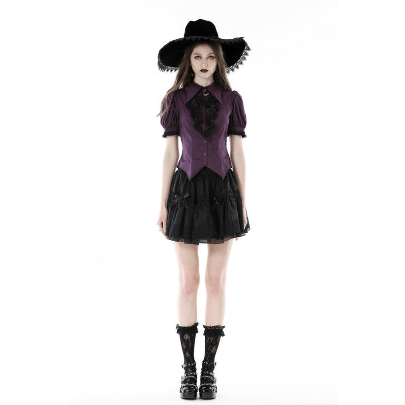 Dark in Love Blouse Druantia Puff-Sleeve Deep Purple UK 8-18 - Sleeve Detail - QHA UK