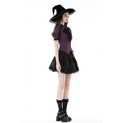 Dark in Love Blouse Druantia Puff-Sleeve Deep Purple UK 8-18 - Side View - QHA UK